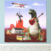 Tyrannosaurus Rex Dinosaur Rock & Roll Wall Art Canvas Afdruk (Insitu (Houten vloer))
