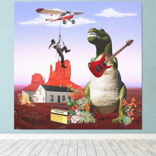 Tyrannosaurus Rex Dinosaur Rock & Roll Wall Art Canvas Afdruk (Insitu (Houten vloer))