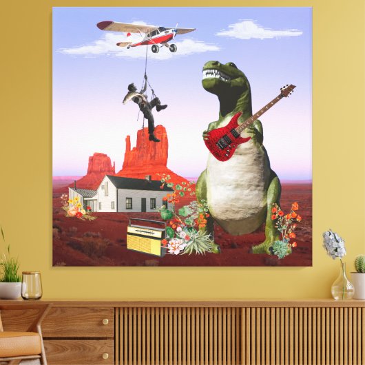 Tyrannosaurus Rex Dinosaur Rock & Roll Wall Art Canvas Afdruk (Insitu (Woonkamer))