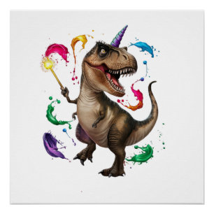 Tyrannosaurus Rex dinosaurus met eenhoorn Perfect Poster