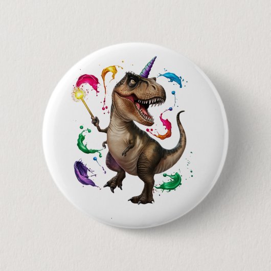 Tyrannosaurus Rex dinosaurus met eenhoorn Ronde Button 5,7 Cm (Voorkant)