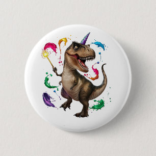 Tyrannosaurus Rex dinosaurus met eenhoorn Ronde Button 5,7 Cm