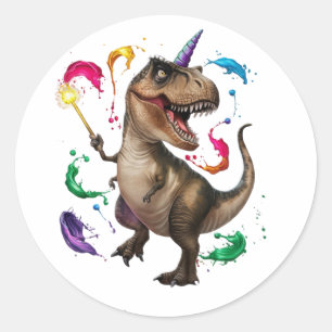 Tyrannosaurus Rex dinosaurus met eenhoorn Ronde Sticker