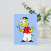 Tyrannosaurus rex kapper met schaar. briefkaart (Staand voorkant)