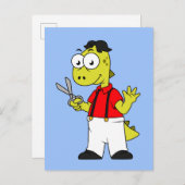 Tyrannosaurus rex kapper met schaar. briefkaart (Voorkant / Achterkant)