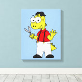 Tyrannosaurus rex kapper met schaar. canvas afdruk (Insitu (Houten vloer))