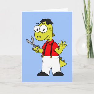 Tyrannosaurus rex kapper met schaar. kaart