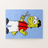 Tyrannosaurus rex kapper met schaar. legpuzzel (Horizontaal)