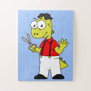 Tyrannosaurus rex kapper met schaar. legpuzzel