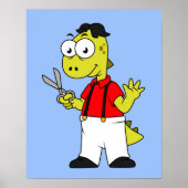 Tyrannosaurus rex kapper met schaar. poster (Voorkant)