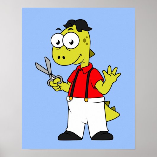 Tyrannosaurus rex kapper met schaar. poster (Voorkant)