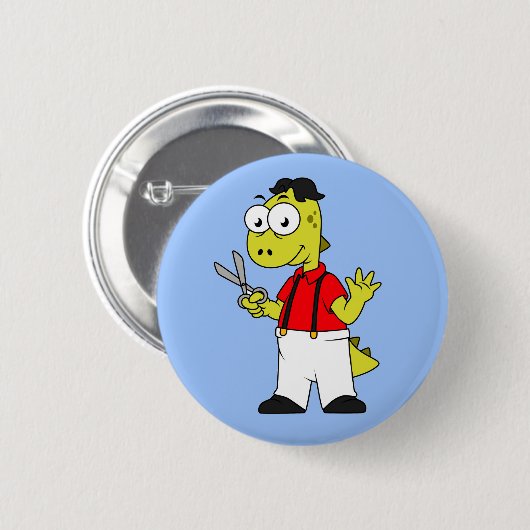 Tyrannosaurus rex kapper met schaar. ronde button 5,7 cm (Voorkant /achterkant)