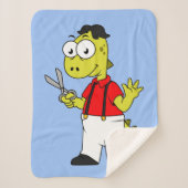 Tyrannosaurus rex kapper met schaar. sherpa deken (Voorkant)