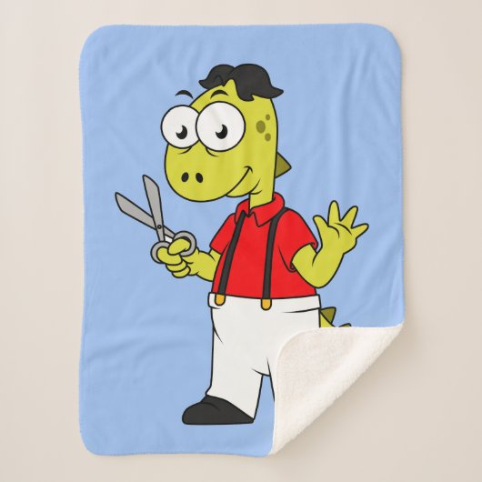 Tyrannosaurus rex kapper met schaar. sherpa deken (Voorkant)