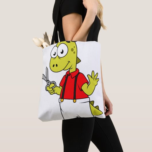 Tyrannosaurus rex kapper met schaar. tote bag (Dichtbij)