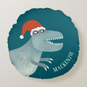 Tyrannosaurus Rex Kerstman Santa Hoed Persoonlijk Rond Kussen (Voorkant)