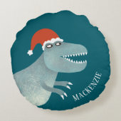 Tyrannosaurus Rex Kerstman Santa Hoed Persoonlijk Rond Kussen (Achterkant)