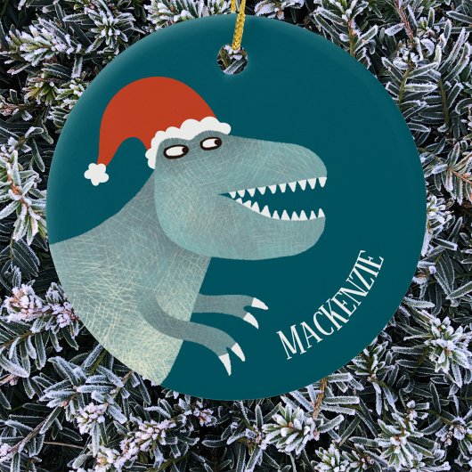 Tyrannosaurus rex kerstmuts gepersonaliseerd keramisch ornament