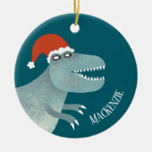 Tyrannosaurus rex kerstmuts gepersonaliseerd keramisch ornament (Voorkant)