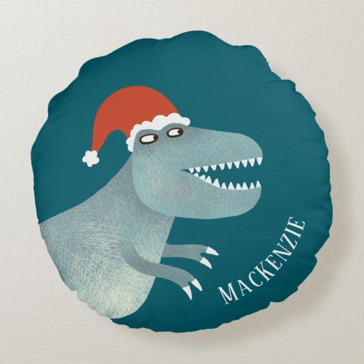 Tyrannosaurus rex kerstmuts gepersonaliseerd rond kussen (Achterkant)