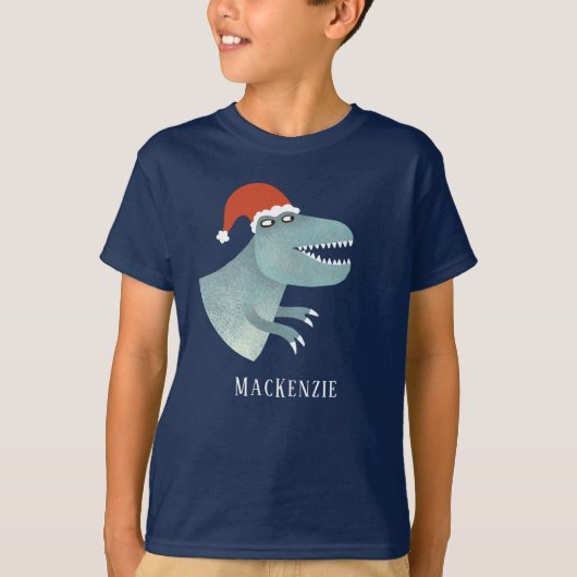 Tyrannosaurus rex kerstmuts gepersonaliseerd t-shirt (Voorkant)