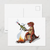 Tyrannosaurus rex koken voedsel boven een kampvuur briefkaart (Voorkant / Achterkant)