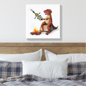Tyrannosaurus rex koken voedsel boven een kampvuur canvas afdruk (Insitu (Slaapkamer))
