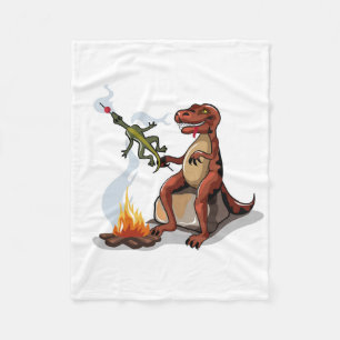 Tyrannosaurus rex koken voedsel boven een kampvuur fleece deken