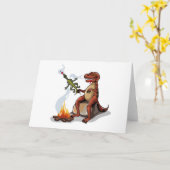 Tyrannosaurus rex koken voedsel boven een kampvuur kaart (Gele Bloem)