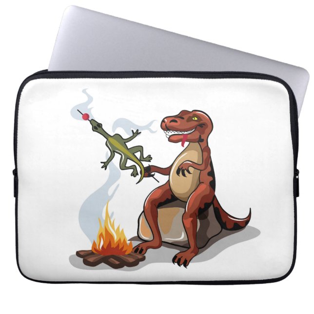 Tyrannosaurus rex koken voedsel boven een kampvuur laptop sleeve (Voorkant)