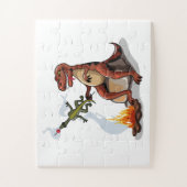 Tyrannosaurus rex koken voedsel boven een kampvuur legpuzzel (Verticaal)