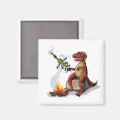 Tyrannosaurus rex koken voedsel boven een kampvuur magneet (Voorkant / Achterkant)