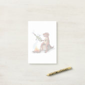 Tyrannosaurus rex koken voedsel boven een kampvuur post-it® notes (Op bureau)