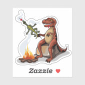 Tyrannosaurus rex koken voedsel boven een kampvuur sticker (Vel)