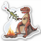 Tyrannosaurus rex koken voedsel boven een kampvuur sticker (Voorkant)