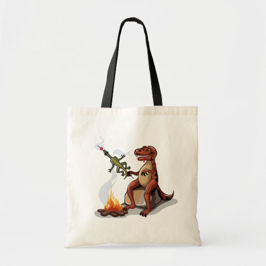 Tyrannosaurus rex koken voedsel boven een kampvuur tote bag (Voorkant)