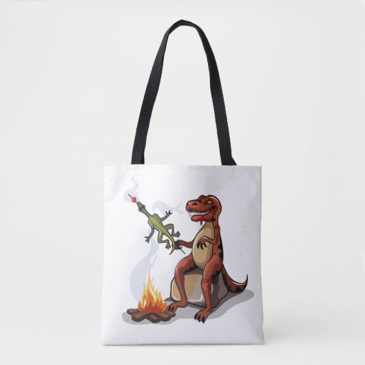 Tyrannosaurus rex koken voedsel boven een kampvuur tote bag (Voorkant)