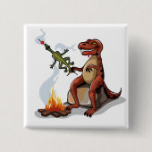 Tyrannosaurus rex koken voedsel boven een kampvuur vierkante button 5,1 cm (Voorkant)