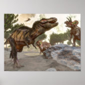 Tyrannosaurus rex ontsnapt uit de triceratops-aanv poster (Voorkant)