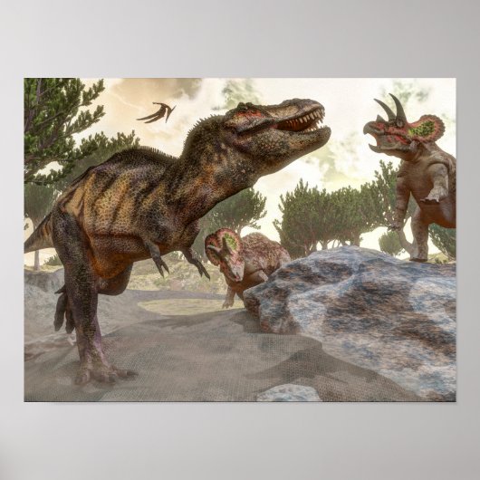 Tyrannosaurus rex ontsnapt uit de triceratops-aanv poster (Voorkant)