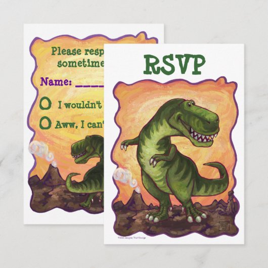 Tyrannosaurus Rex Party Center RSVP-kaart RSVP Kaartje (Voorkant / Achterkant)