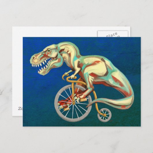 Tyrannosaurus Rex Rijden op een fiets Briefkaart (Voorkant / Achterkant)