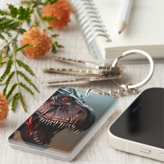 Tyrannosaurus Rex Scary Face, Keyring Sleutelhanger (Voorkant Rechts)
