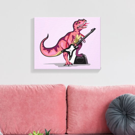 Tyrannosaurus rex speelt gitaar. canvas afdruk (Insitu (Woonkamer))