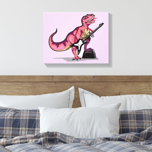 Tyrannosaurus rex speelt gitaar. canvas afdruk (Insitu (Slaapkamer))
