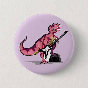 Tyrannosaurus rex speelt gitaar. ronde button 5,7 cm