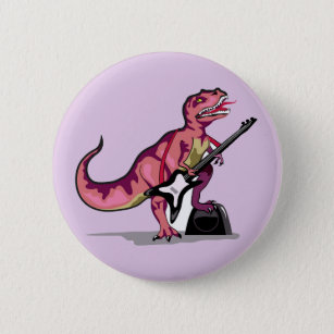 Tyrannosaurus rex speelt gitaar. ronde button 5,7 cm