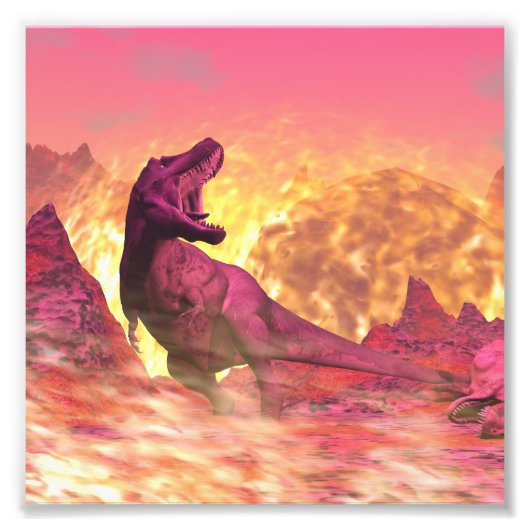 Tyrannosaurus rex sterend door meteoriet foto afdruk (Voorkant)