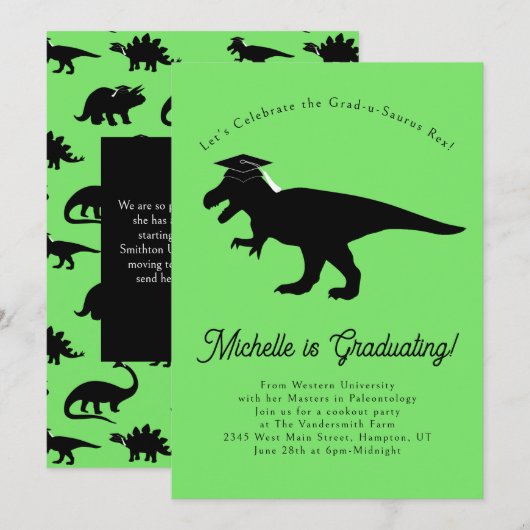 Tyrannosaurus Rex T-Rex Dinosaur Graduation Party Kaart (Voorkant / Achterkant)