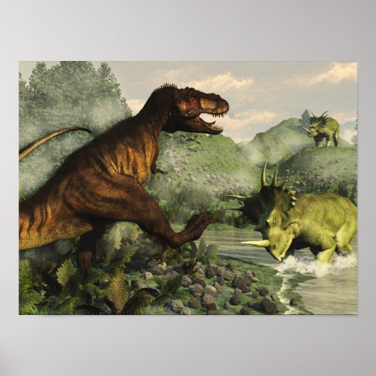 Tyrannosaurus rex tegen styracosaurus poster (Voorkant)